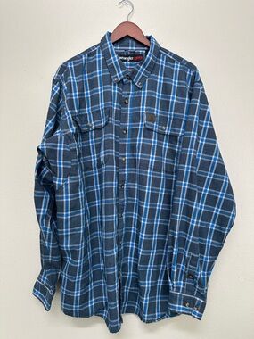 Wrangler Riggs Workwear Dark Blue & Light Blue Plaid Button-Down Shirt